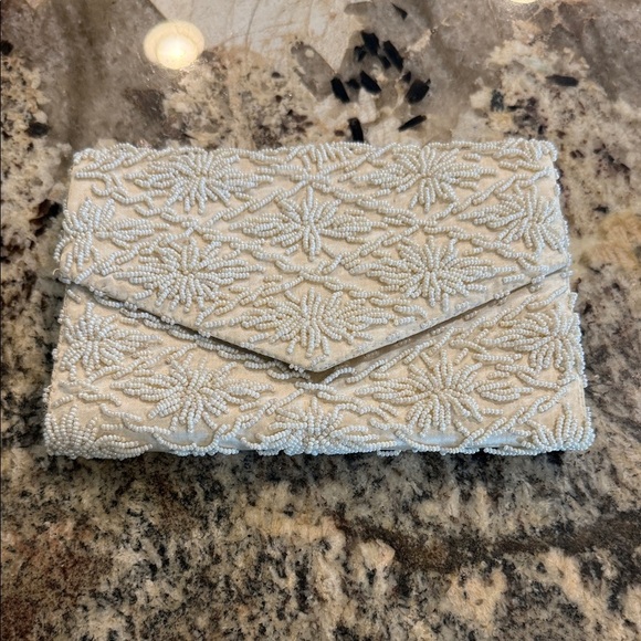 Elegant Cream Beaded Clutch - Picture 1 of 5